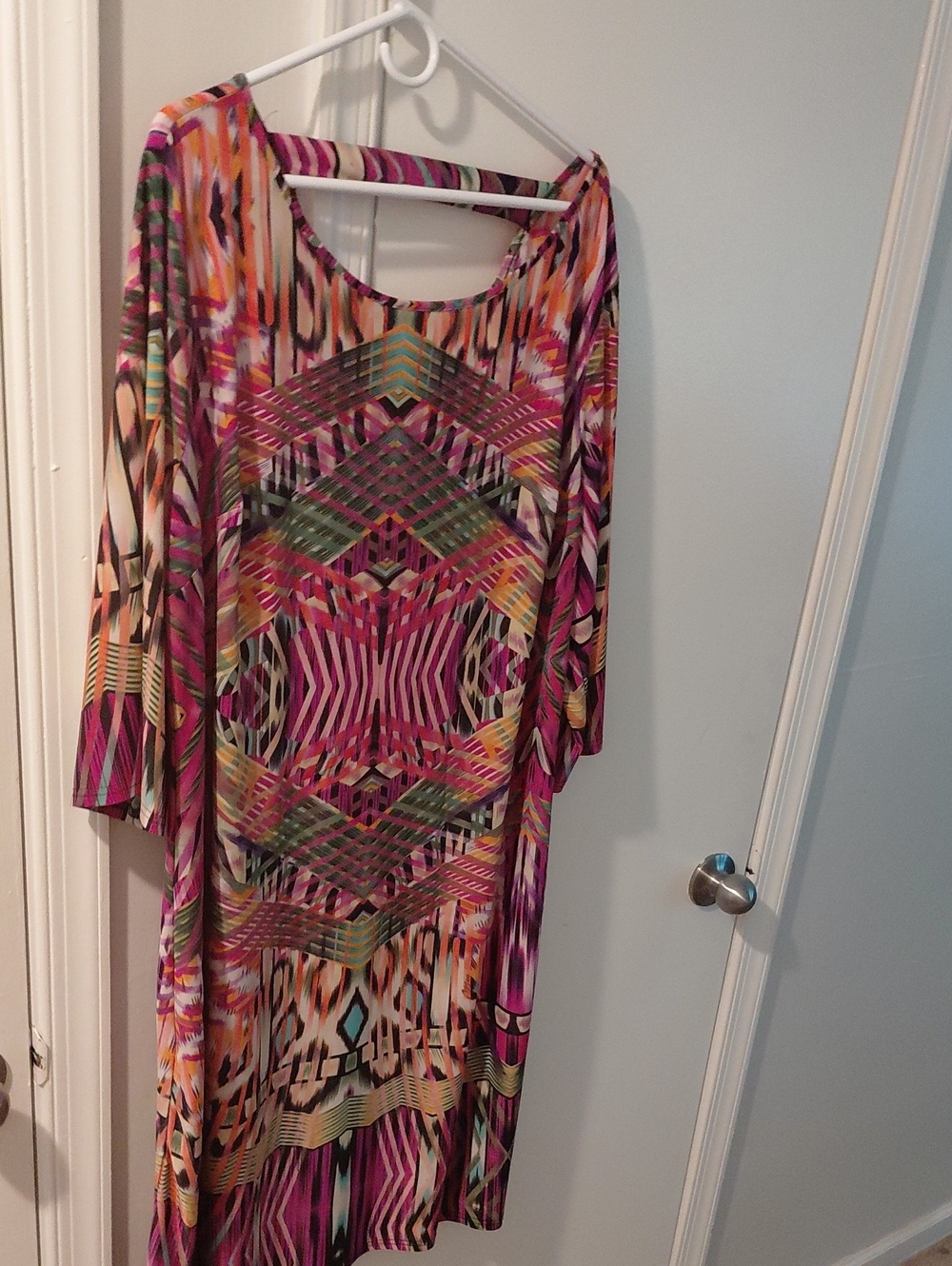 Vibrant Purple Geometric Long Sleeve Dress